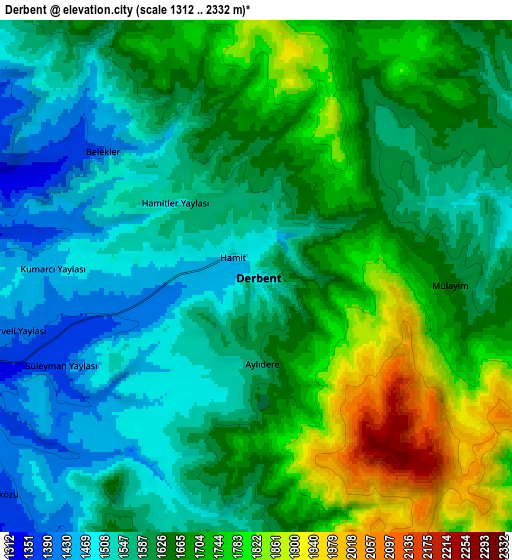 Zoom OUT 2x Derbent, Turkey elevation map