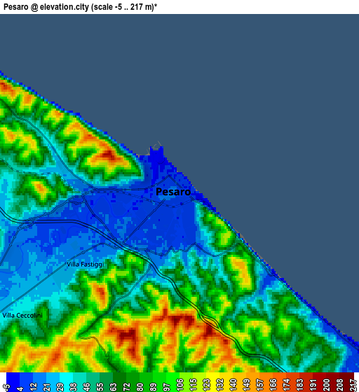Zoom OUT 2x Pesaro, Italy elevation map