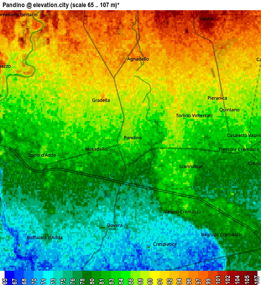 Zoom OUT 2x Pandino, Italy elevation map