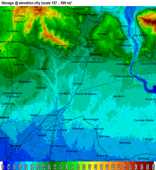 Zoom OUT 2x Osnago, Italy elevation map