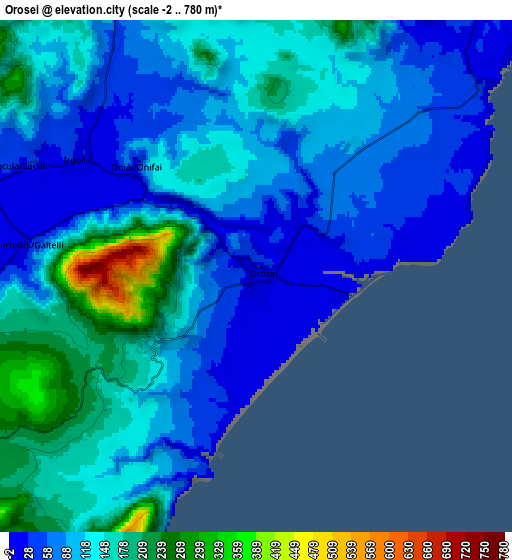 Zoom OUT 2x Orosei, Italy elevation map