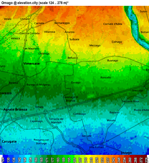 Zoom OUT 2x Ornago, Italy elevation map