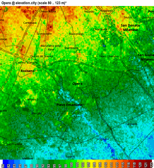 Zoom OUT 2x Opera, Italy elevation map