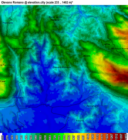 Zoom OUT 2x Olevano Romano, Italy elevation map