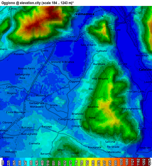 Zoom OUT 2x Oggiono, Italy elevation map