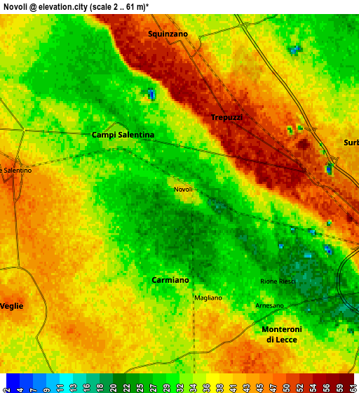 Zoom OUT 2x Novoli, Italy elevation map