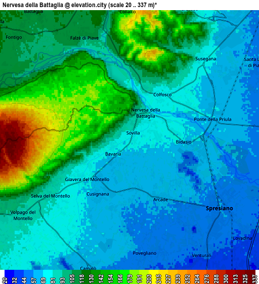 Zoom OUT 2x Nervesa della Battaglia, Italy elevation map