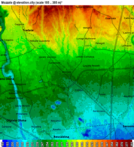 Zoom OUT 2x Mozzate, Italy elevation map