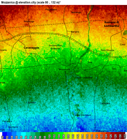 Zoom OUT 2x Mozzanica, Italy elevation map