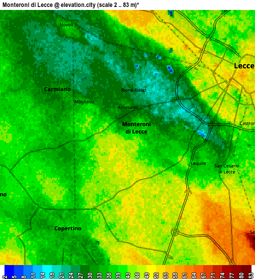 Zoom OUT 2x Monteroni di Lecce, Italy elevation map