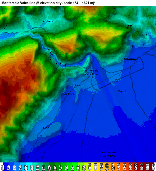 Zoom OUT 2x Montereale Valcellina, Italy elevation map