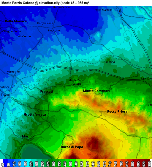 Zoom OUT 2x Monte Porzio Catone, Italy elevation map