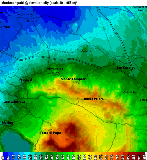 Zoom OUT 2x Montecompatri, Italy elevation map