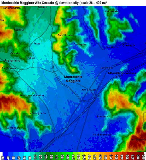 Zoom OUT 2x Montecchio Maggiore-Alte Ceccato, Italy elevation map