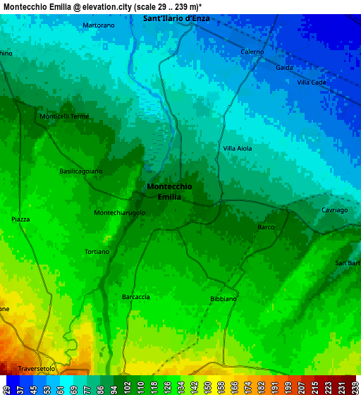 Zoom OUT 2x Montecchio Emilia, Italy elevation map