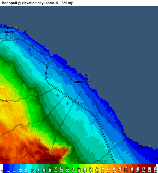 Zoom OUT 2x Monopoli, Italy elevation map