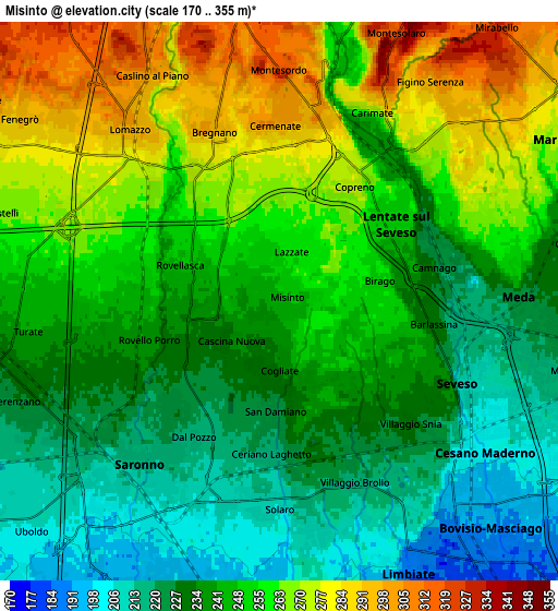 Zoom OUT 2x Misinto, Italy elevation map