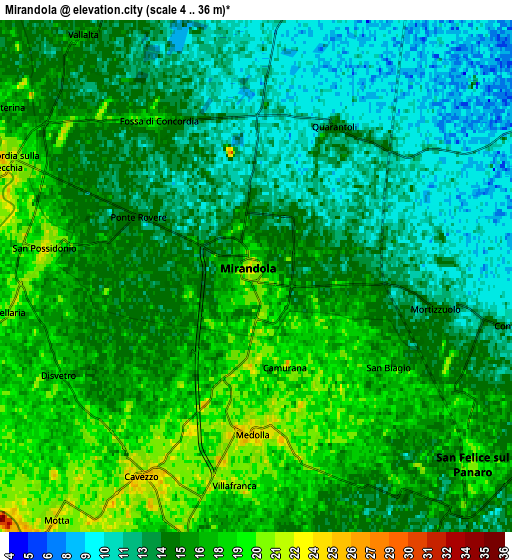 Zoom OUT 2x Mirandola, Italy elevation map