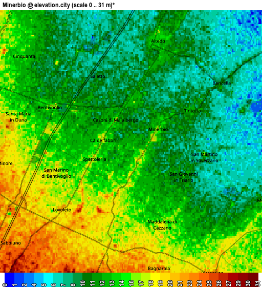 Zoom OUT 2x Minerbio, Italy elevation map