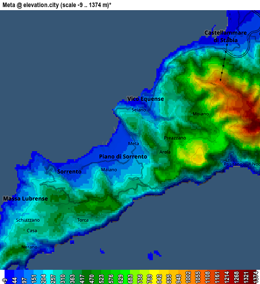 Zoom OUT 2x Meta, Italy elevation map