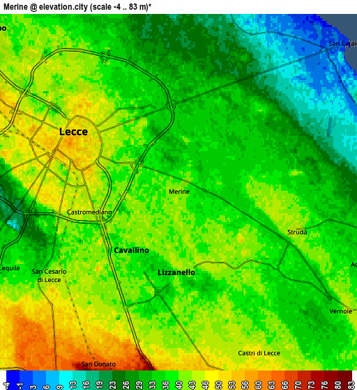Zoom OUT 2x Merine, Italy elevation map