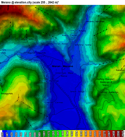 Zoom OUT 2x Merano, Italy elevation map