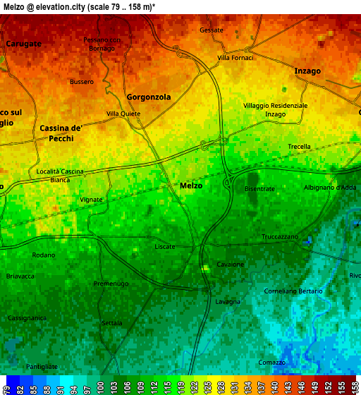 Zoom OUT 2x Melzo, Italy elevation map