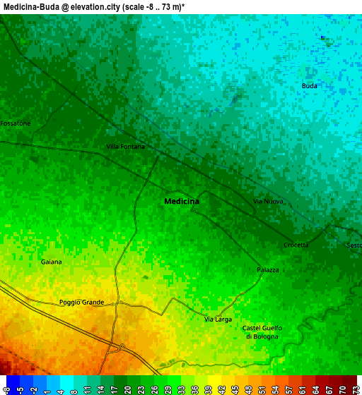 Zoom OUT 2x Medicina-Buda, Italy elevation map