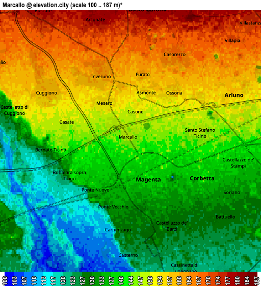 Zoom OUT 2x Marcallo, Italy elevation map