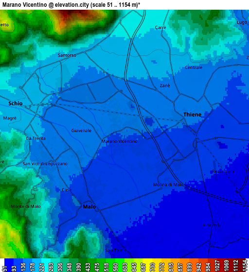 Zoom OUT 2x Marano Vicentino, Italy elevation map