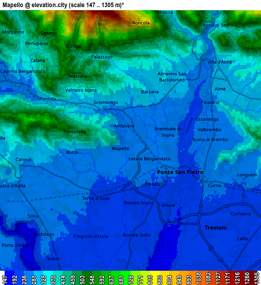 Zoom OUT 2x Mapello, Italy elevation map