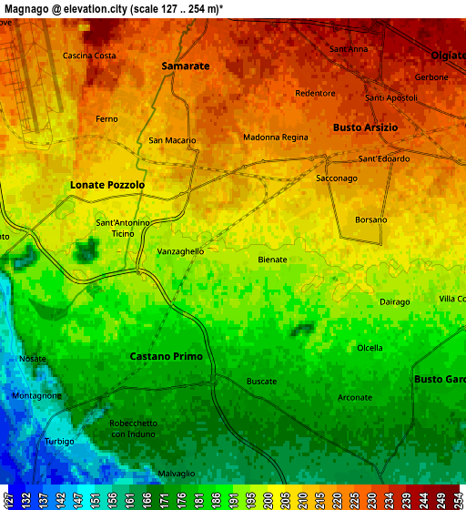 Zoom OUT 2x Magnago, Italy elevation map