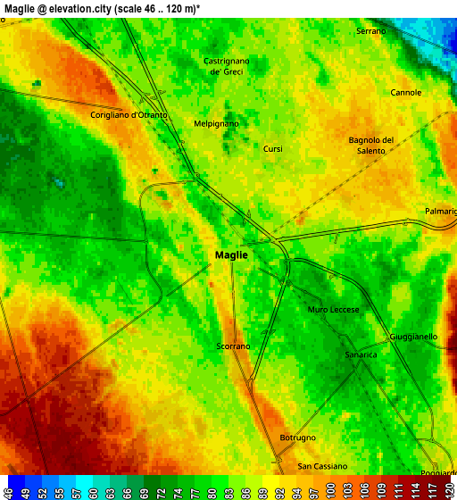 Zoom OUT 2x Maglie, Italy elevation map