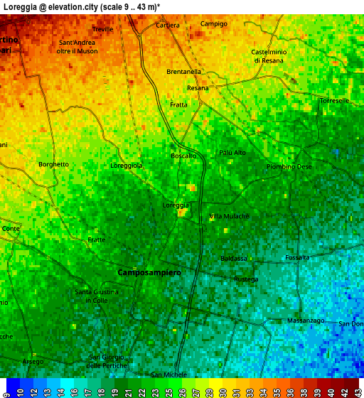 Zoom OUT 2x Loreggia, Italy elevation map