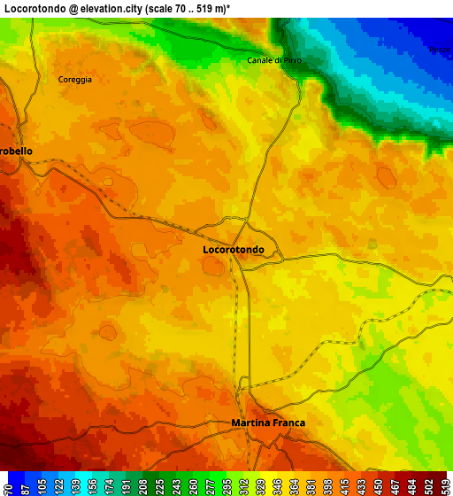 Zoom OUT 2x Locorotondo, Italy elevation map