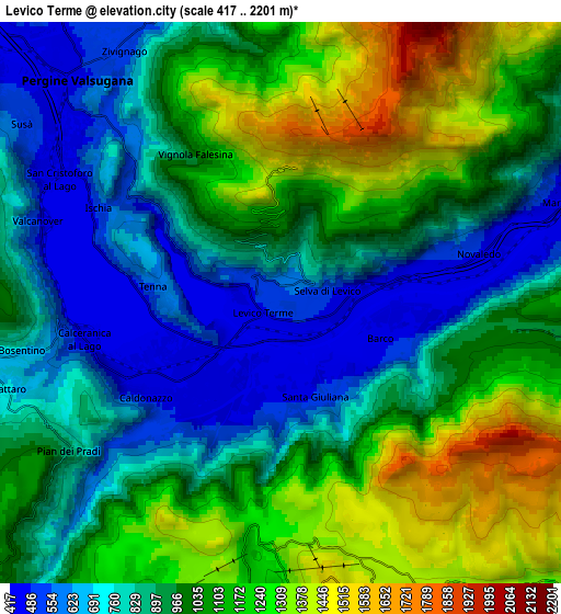 Zoom OUT 2x Levico Terme, Italy elevation map