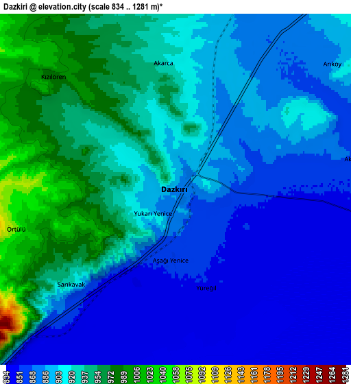 Zoom OUT 2x Dazkırı, Turkey elevation map