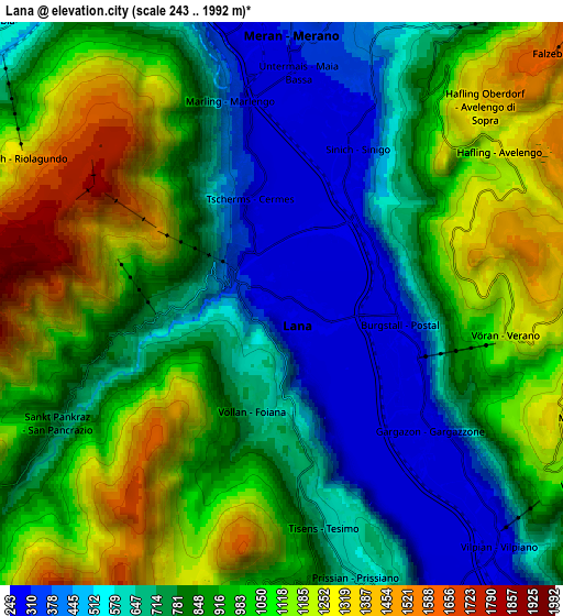 Zoom OUT 2x Lana, Italy elevation map