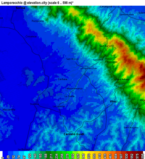 Zoom OUT 2x Lamporecchio, Italy elevation map