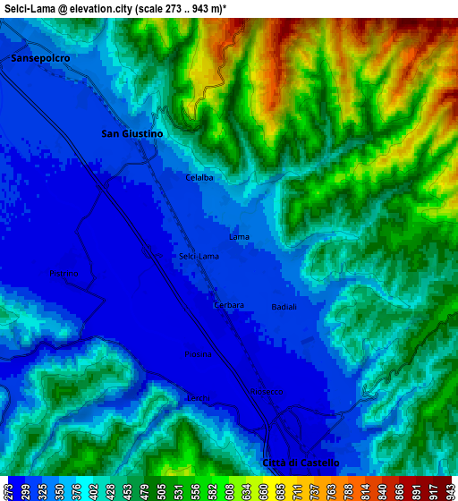 Zoom OUT 2x Selci-Lama, Italy elevation map