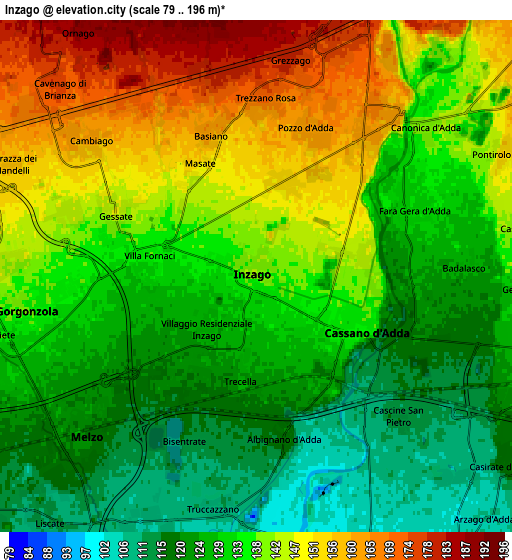 Zoom OUT 2x Inzago, Italy elevation map