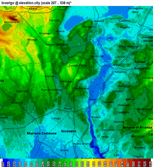 Zoom OUT 2x Inverigo, Italy elevation map