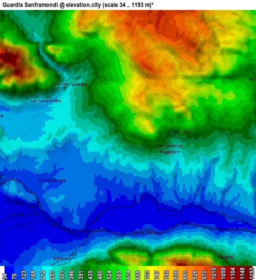 Zoom OUT 2x Guardia Sanframondi, Italy elevation map