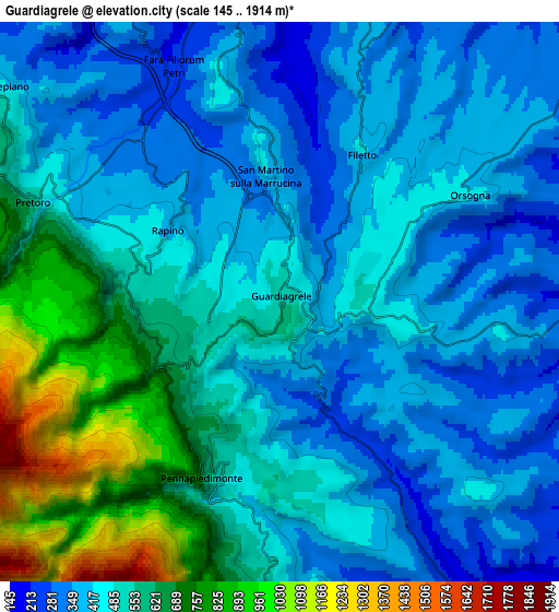 Zoom OUT 2x Guardiagrele, Italy elevation map