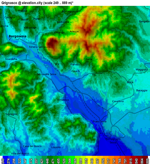 Zoom OUT 2x Grignasco, Italy elevation map