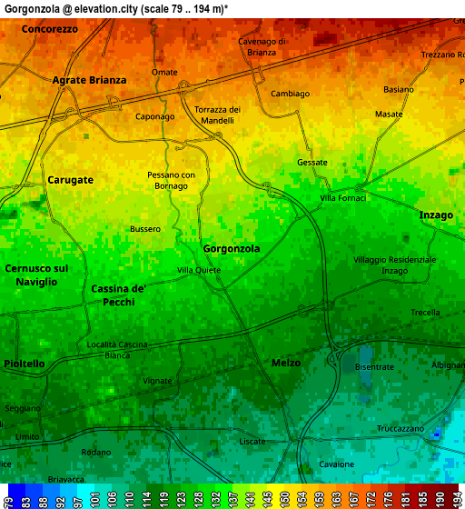 Zoom OUT 2x Gorgonzola, Italy elevation map