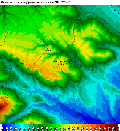 Zoom OUT 2x Genzano di Lucania, Italy elevation map