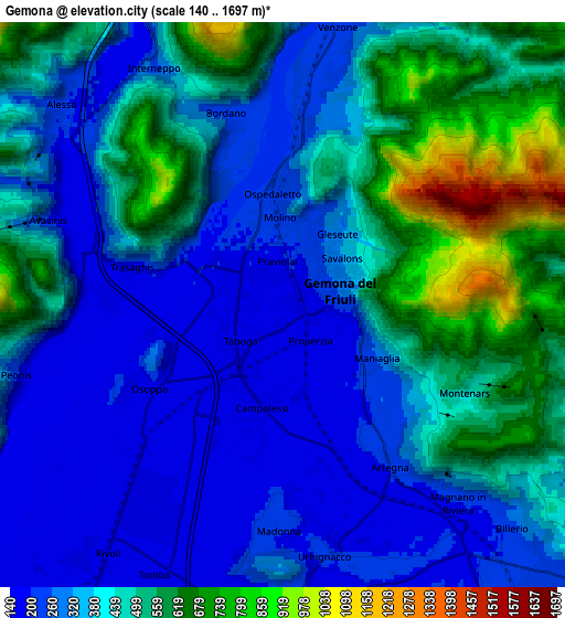 Zoom OUT 2x Gemona, Italy elevation map