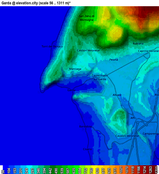 Zoom OUT 2x Garda, Italy elevation map