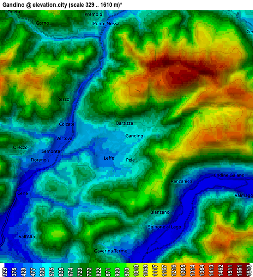 Zoom OUT 2x Gandino, Italy elevation map